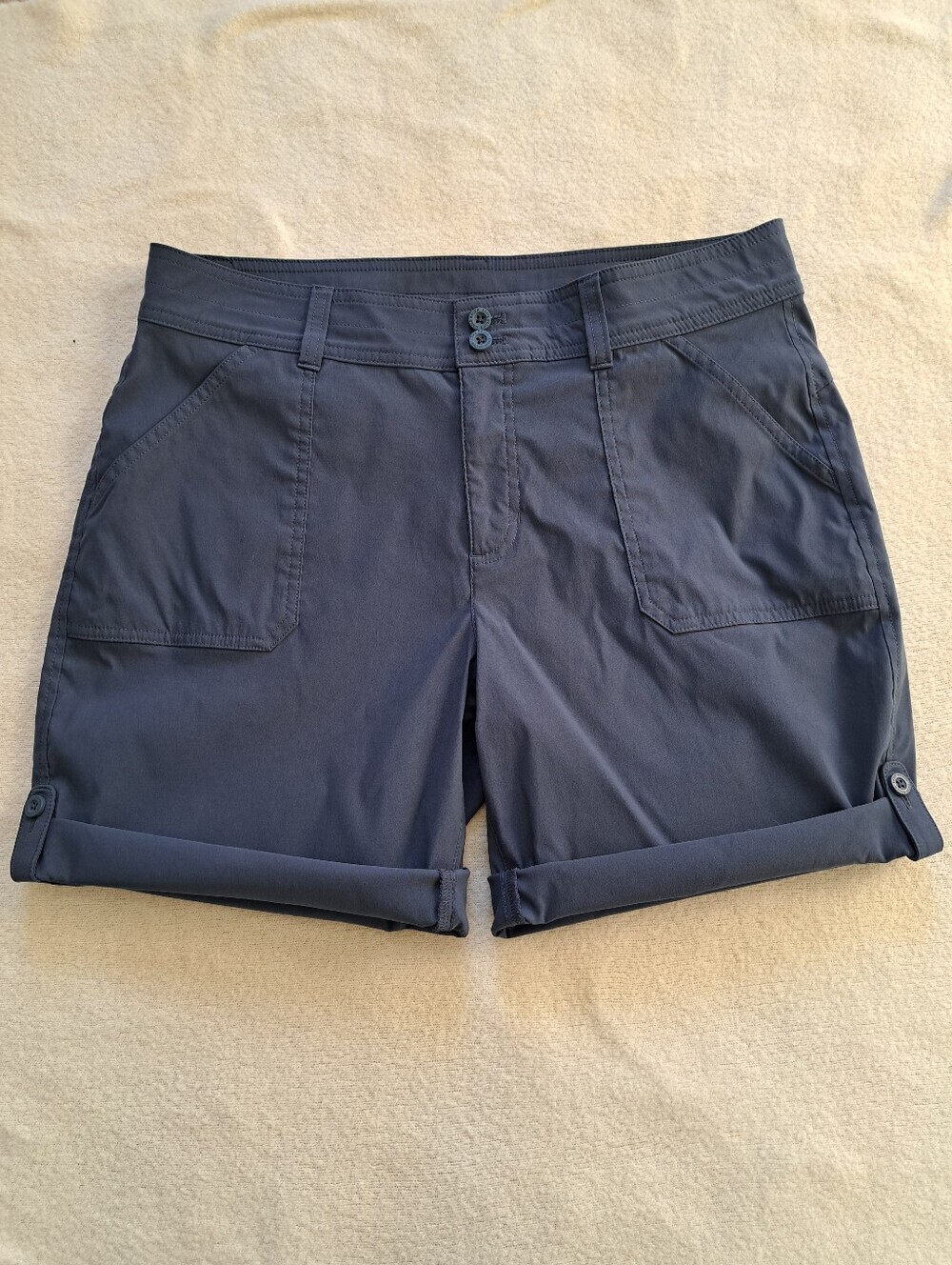 Eddie Bauer Bermuda Shorts Womens Size 12 Blue Rolled Hem Casual Stretch Summer